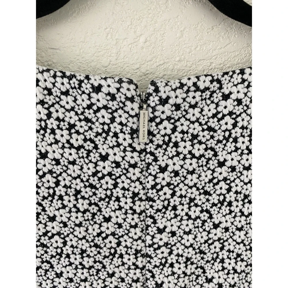 Michael Kors Ditsy Floral Knit Flounce Dress Black White XL